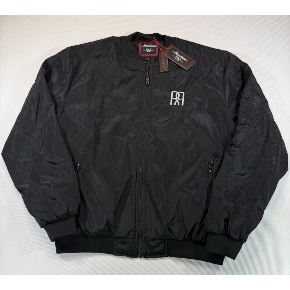 Maximos USA Bomber Jacket 2XL Black Ritz Recovery NWT Flaw Shoulder